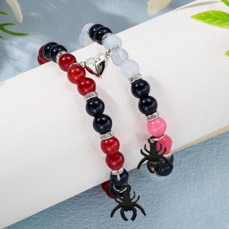2pcs Halloween Spiders Couple Bracelets for Women Men Magnetic Heart Matching Bangles Festive Party Aesthetic Jewelry