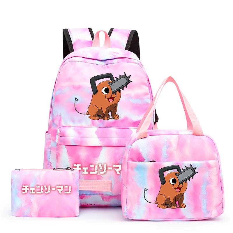 3ks/Sada motorová pila Muž Kawaii Neformální školní taška Barevný batoh Set Dívka s obědovou taškou pro ženy Studentský teenager batoh Penál