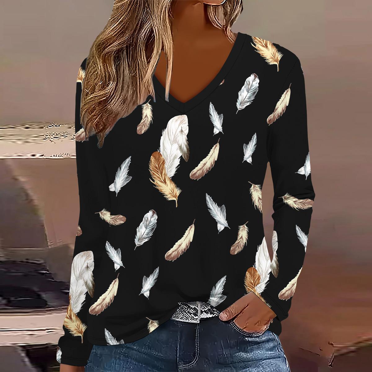 

Европейская и американская мода Женская элегантная футболка с V-образным вырезом и длинным рукавом 3XL