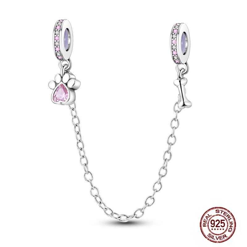 Star Moon Slide Safety Chains Charms 925 Sterling copper Heart Evil eyes Silicone Spacer Beads Fit Original Bracelet DIY Zircon