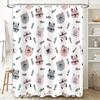 Decorative Cat Pattern Shower Curtain Pink Gray Colorful Cats Design Bathroom Accessories Soft Fabric Waterproof (White)