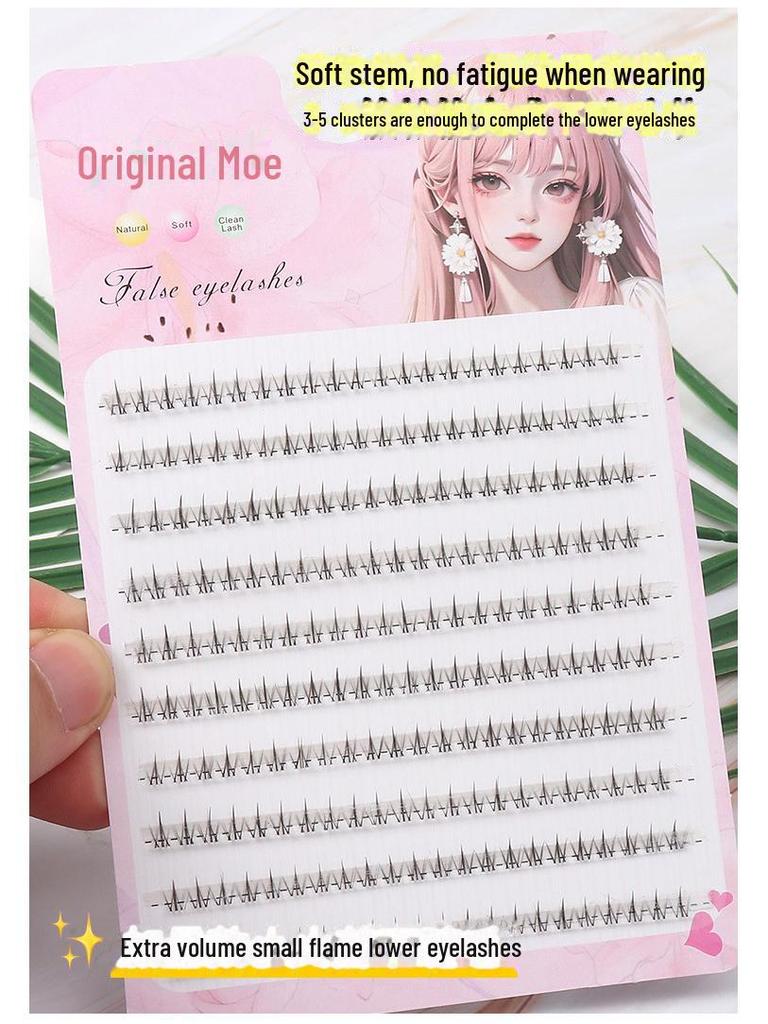 "Small Flame Lower Lash Clusters: Natural-Look False Eyelashes with Transparent Band"