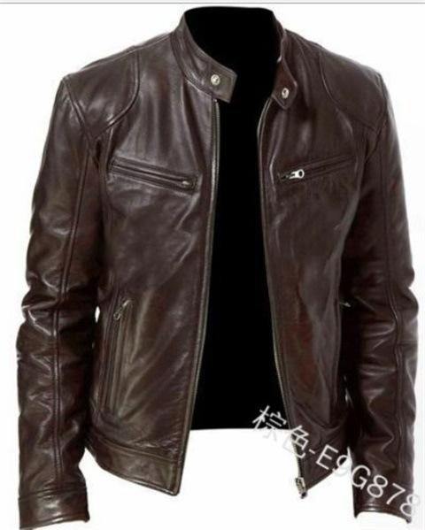 Men's leather jacket new new PU coat stand-up collar slim zipper leather jacket