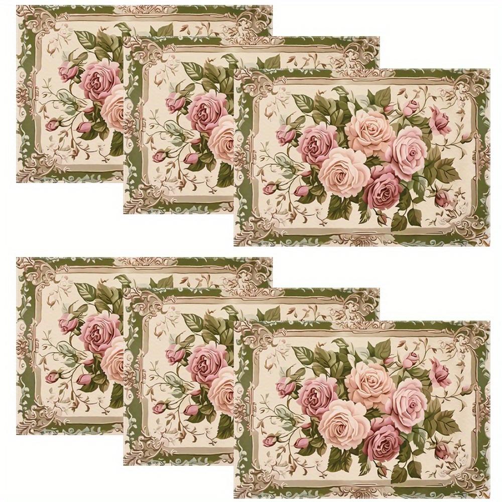 French Luxury Rococo Floral Plant Heat Resistant Washable Table Placemats Kitchen Dining Decor 4 Piece Set