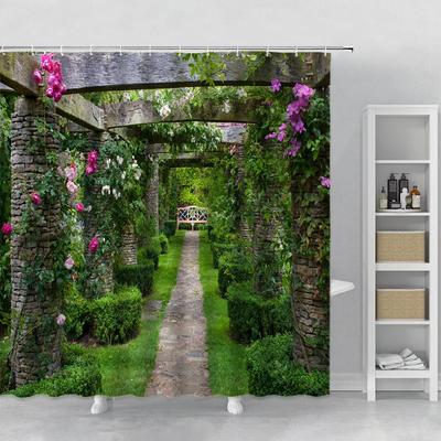 Grüne Pflanzen Duschvorhang Frische Naturlandschaft Heimdekor Vorhänge Badezimmervorhang Toilette Badewanne Sichtschutz Polyester Haken