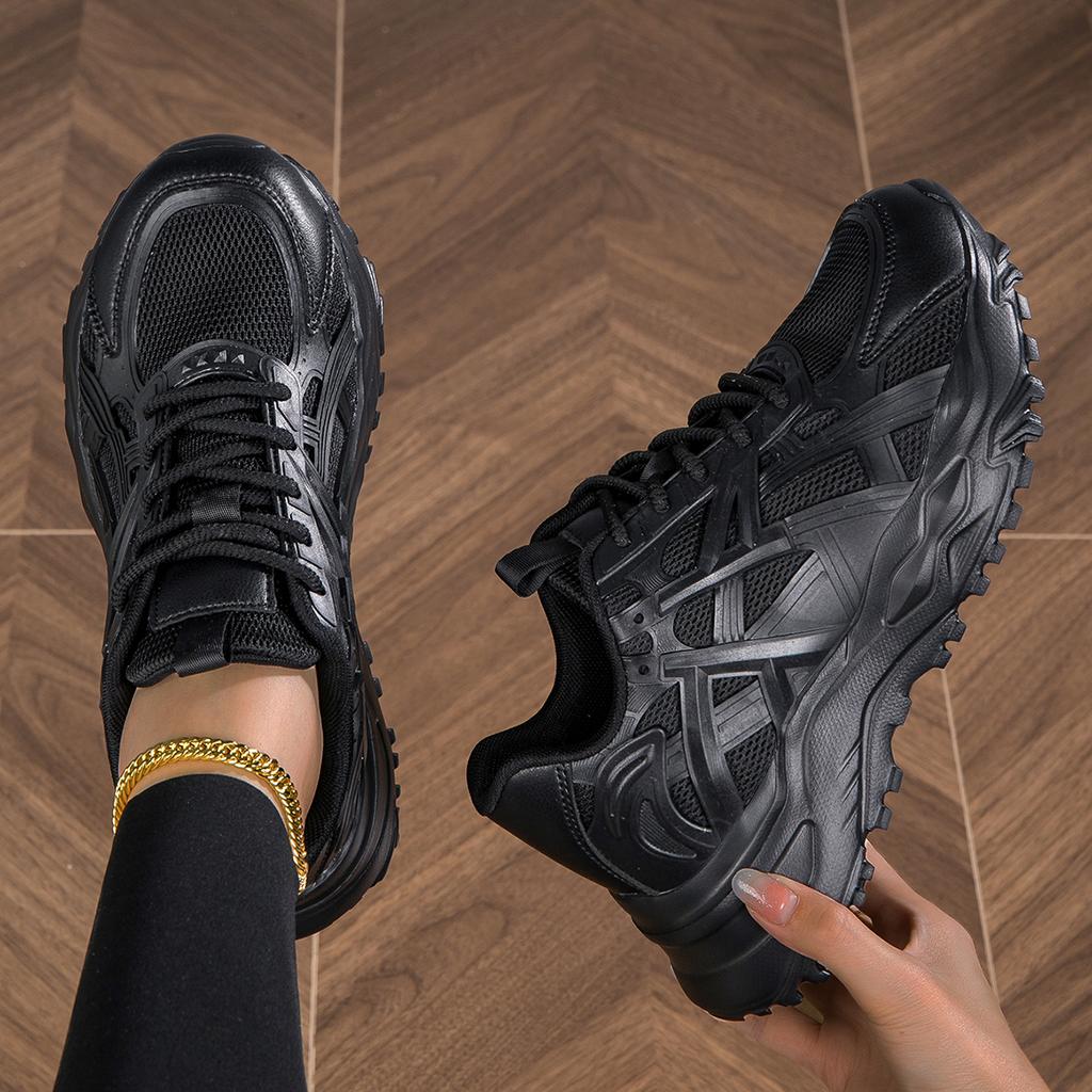 Sneakers Damenschuhe Damen Sportschuhe Dickbesohlte Daddy Atmungsaktiv Schwarz Casual Sports Vielseitige Damenschuhe