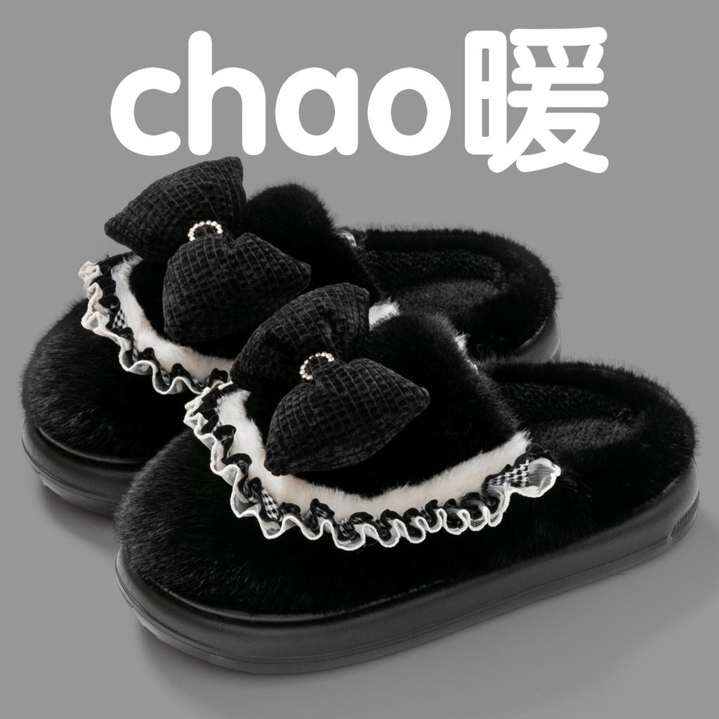 Bow cotton slippers autumn and winter 25 new indoor home non-slip and non-odor comfortable home slippers