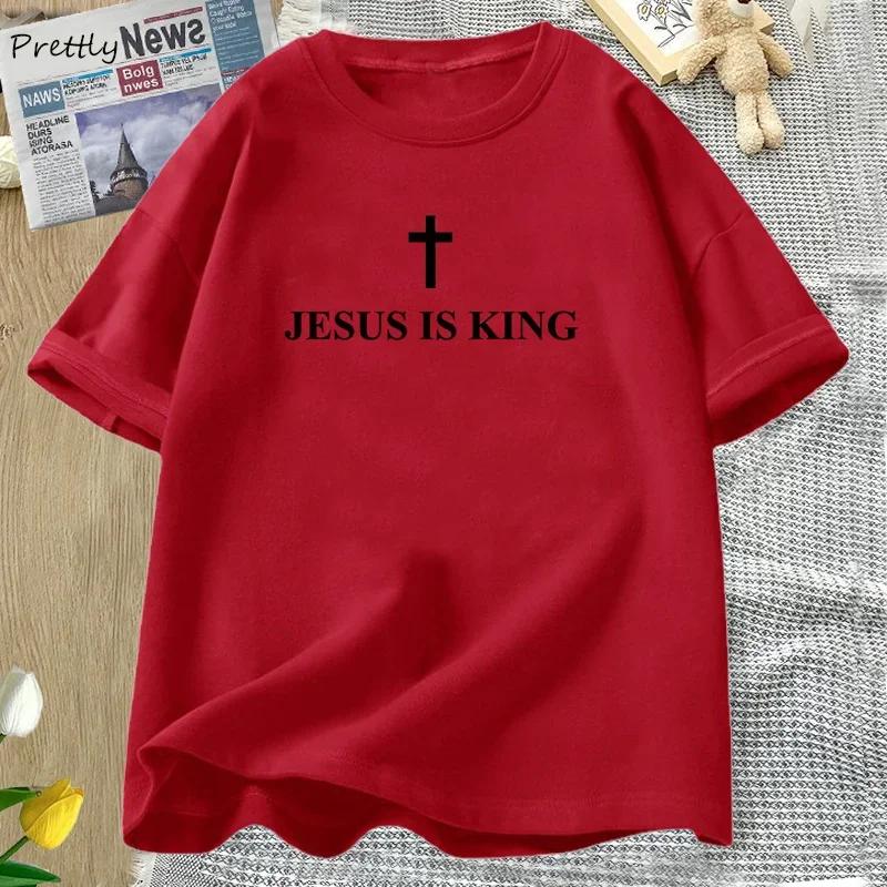 Jesus Is King Tshirt Cotton Cross Faith Christian Tshirt Unisex Short Sleeve Religious Tee s Clothing Streetwear New