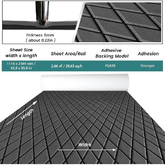 1900*350*5mm Diamond Pattern EVA Foam Material Carpet Mat Anti-slip for Yacht Kayak Marine Accessories Boat Decking Flooring Mat