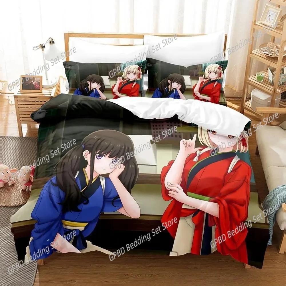 Comforter 3D Print Anime Kawaii Girl Lycoris Recoil Bedding Set Bedroom Soft Modern S Comefortable Quilt