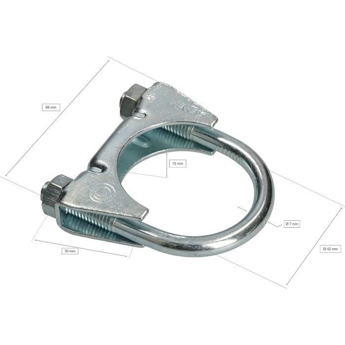 Colliers de serrage pour tuyau d'échappement - KOTARBAU - Lot de 2 - 42 mm - Acier galvanisé - Argent