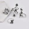 4 Pieces/set New Popular Women's Fashion Retro Personality Ancient Silver Forest Vine Leaf Flower Hollow Ring Set