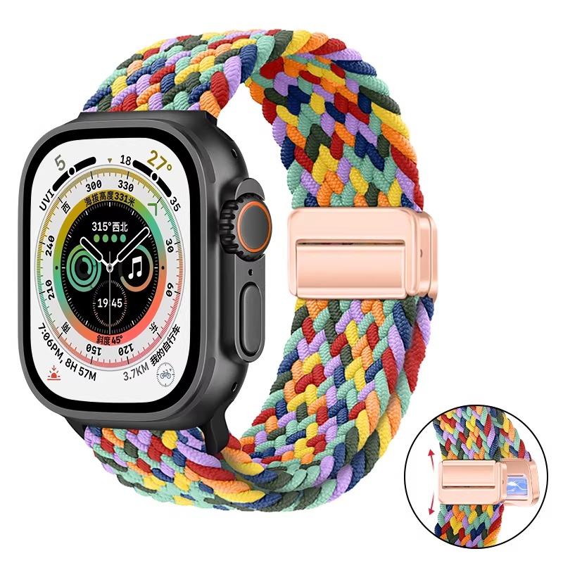 Geflochtenes Nylon-Schlaufband für Apple Watch Ultra 3 2 49mm 11 10 46mm 42mm 9 8 7 45/41mm Magnetisches Armband iWatch 6 5 SE 44/40mm Correa
