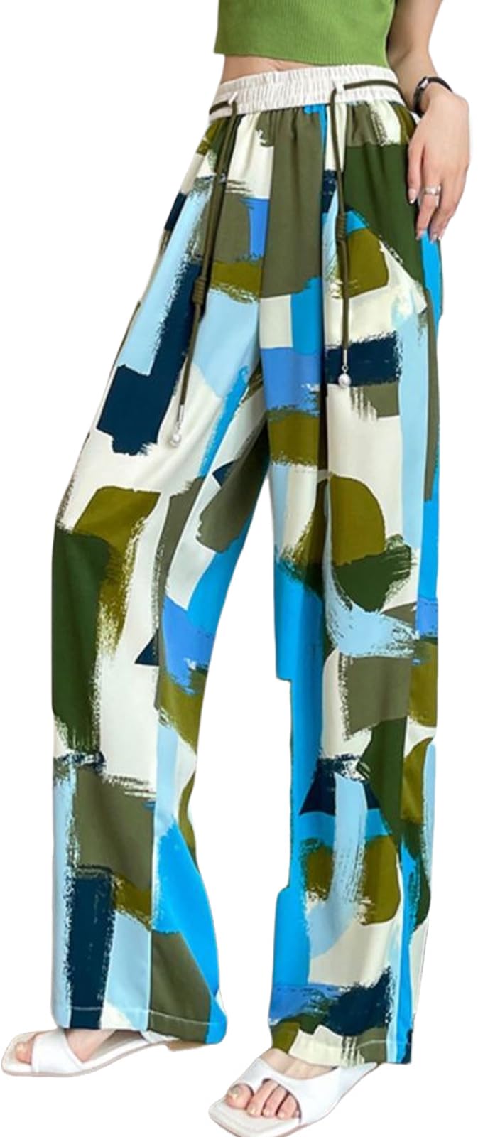 Colorful Resort Relaxed Casual Wide Size [newNE] Women s Pants, Pants, Green, All-Over Print, Leg, 5S-W12-GRXL зелёный