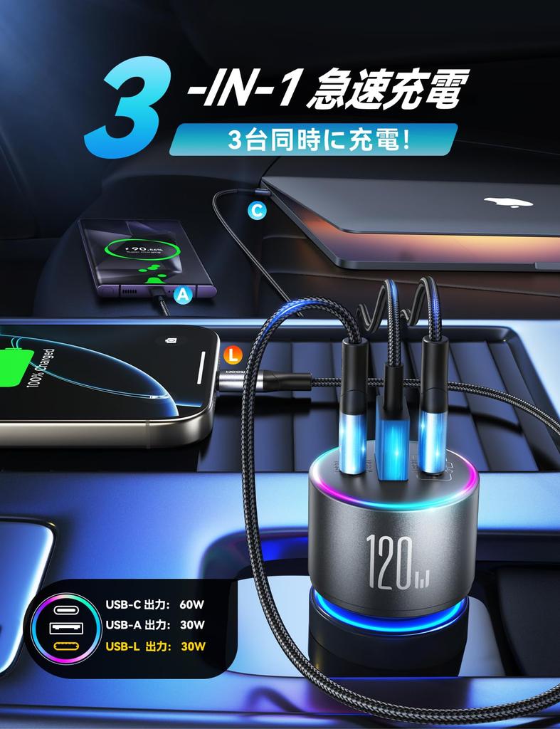 JOYROOM Cigarette Lighter Socket 120W Bidirectional Compatible with All iPhone Car Cigarette Lighter Independent Multiple Charges 3 Devices Compatible