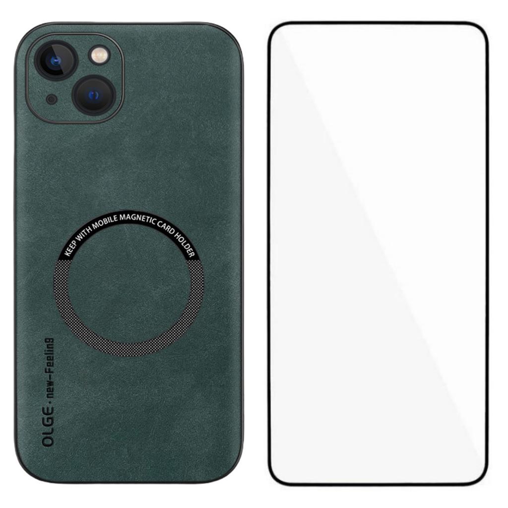 WANLONFENG YBP Series For iPhone 14 Magnetic Case with Tempered Glass Film PU Leather+TPU Phone Cover Precise Cutouts