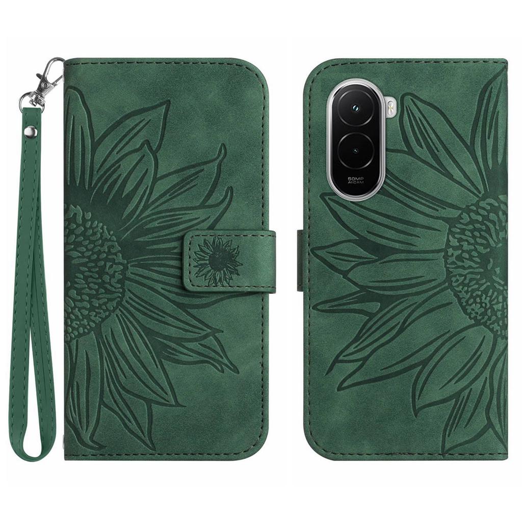 For Xiaomi Poco M7 4G (EU) (171mm) Case Sunflower Imprint Leather Wallet Phone Cover with Wrist Strap