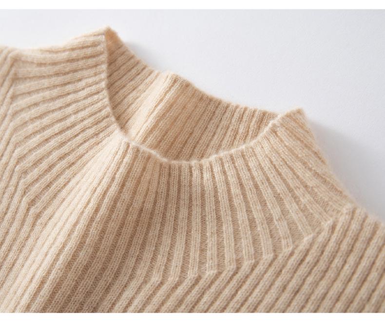 Women's Cashmere Ribbed Sleeveless Slim-Fit Pullover Sweater with Half-High Neck