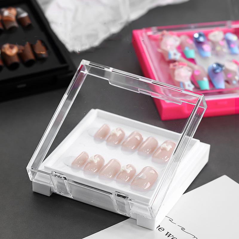 Negleutstillingskoffert med dobbelt lag Gjennomsiktig akryl Utstillingsoppbevaring for påpressbare negler Multifunksjonell beholderboks for falske negler