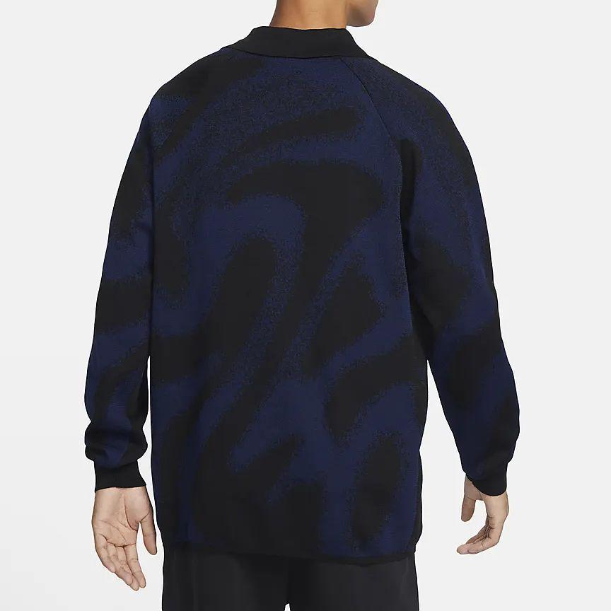 Nike Culture Of Football Logo Embroidered Polo Casual Knit Long Sleeve Sweater Men sweater Dark-Navy FD7285-410