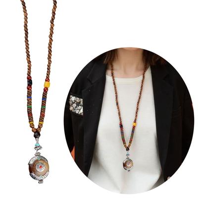 Long Wooden Bead Bodhi Pendant Necklace Accessory Symbolizing Good Luck And Peace For Meditation Or Daily Wear
