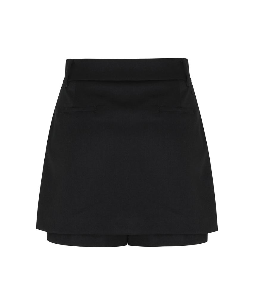 Peulleibu Twill Layered Skirt Pants_Black