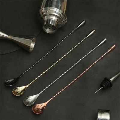 Langstielige Edelstahl-Löffel für Kaffee, Dessert, Tee, zum Mischen von Cocktails mit Spiralmuster, Küchenzubehör, 4 Farben