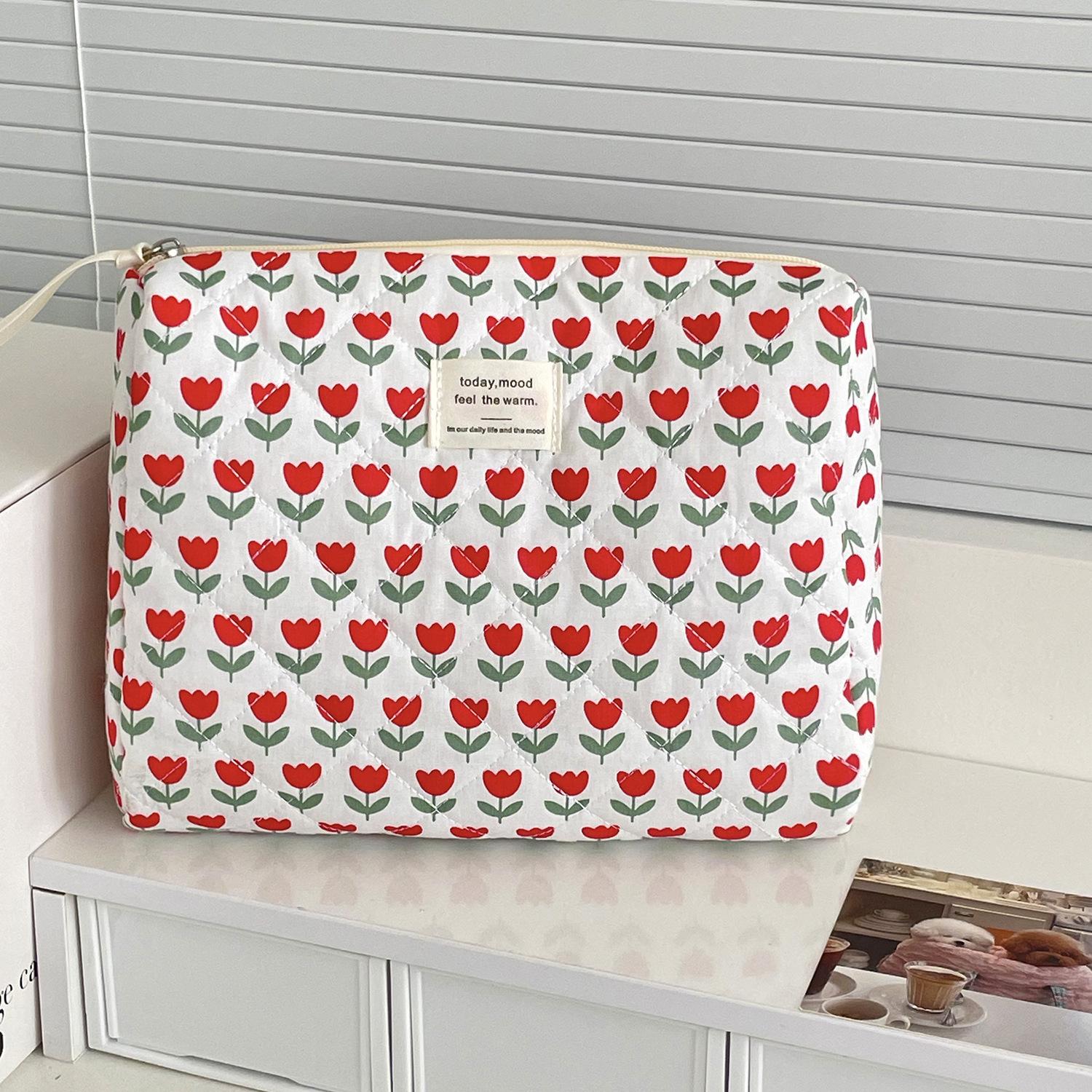 Red Tulip Cosmetic Bag High Value Girl Portable Quilted Flower Portable Storage Bag Wash Bag