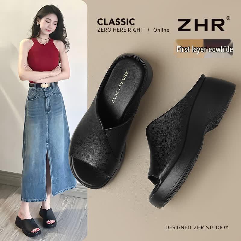 ZHR Women s First Layer Cowhide Platform Sandals 38