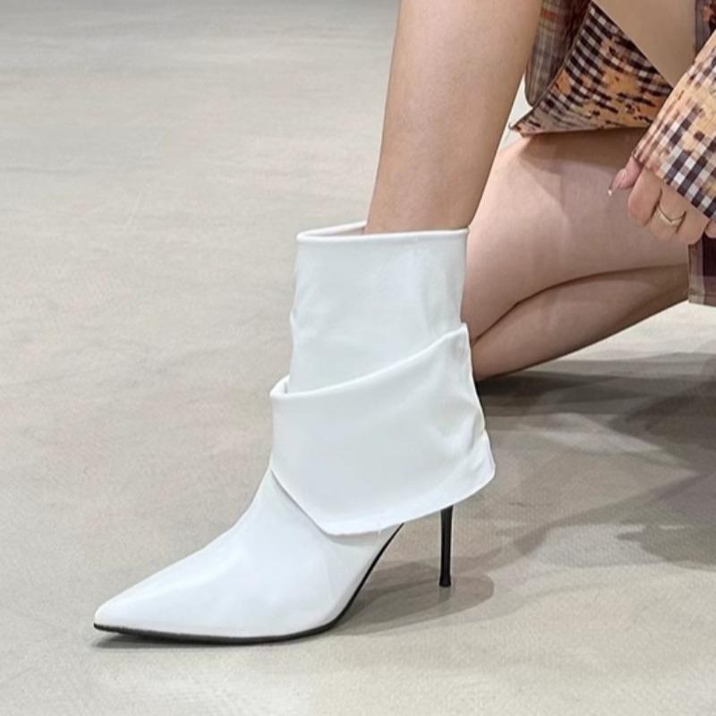 Women High Heels Ankle Boots Fashion Pointed Toe Leather Shoes Brand Designer New Winter 2025 Trend Goth Chelsea Botas Mujer