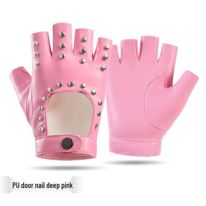 Modell Halbfinger Nieten PU Cosplay Punk Nachtclub Handschuhe für Damen