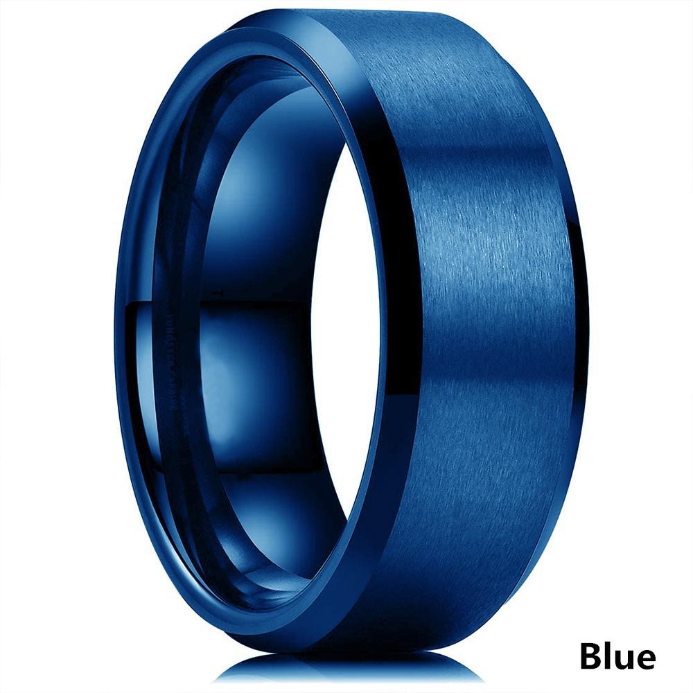 

Классические ювелирные аксессуары, мужские кольца из нержавеющей стали 8 мм с матовой поверхностью, кольца со скошенными краями для мужчин 12 синий