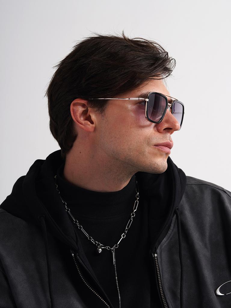 Ruiao Square Mens Designer Sunglasses Metal Frame Gradient Luxury Shades UV400 Rectangle Pilot Sun Glasses for Men