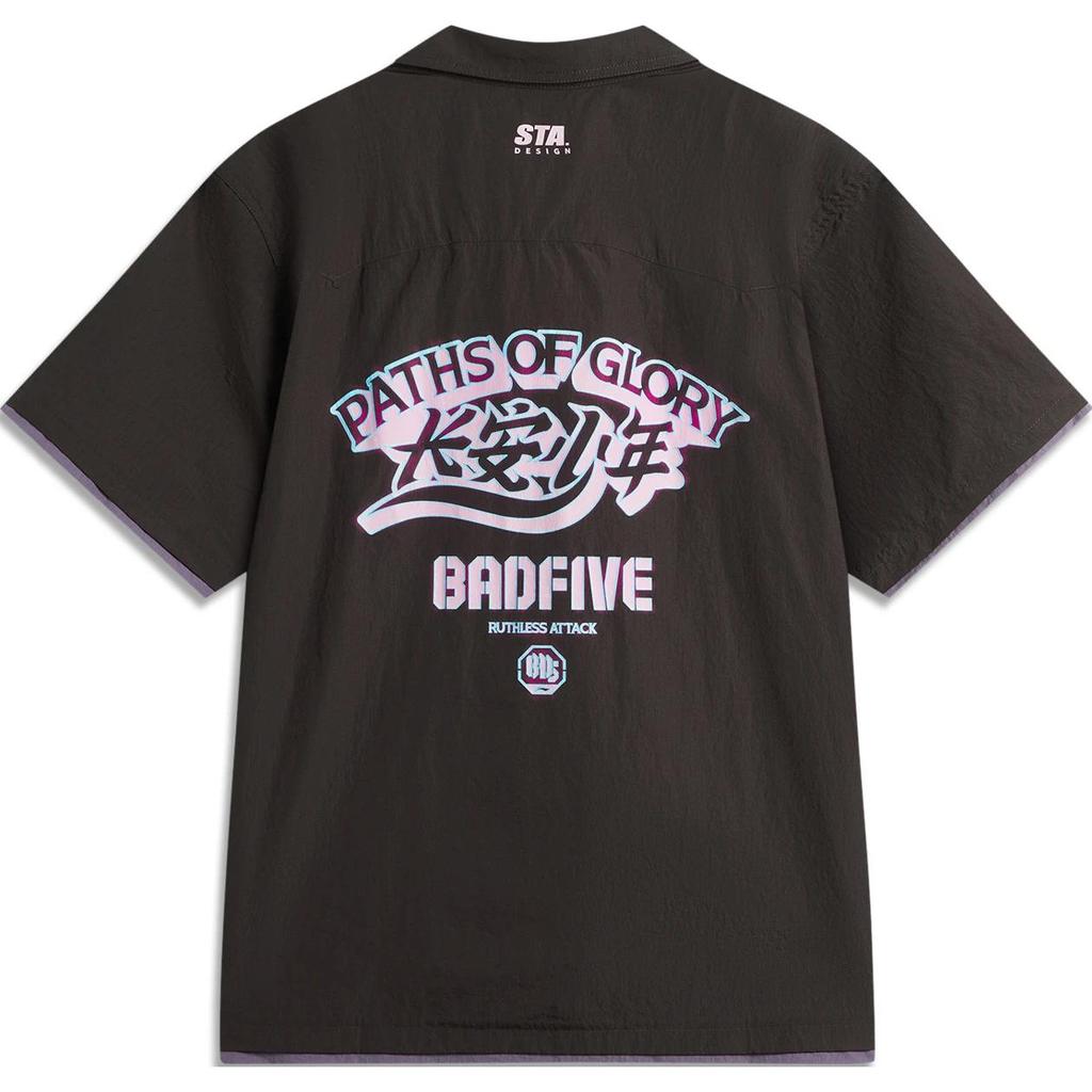 Li-Ning Badfive Printed Letter однобортная рубашка поло свободная с коротким рукавом мужские рубашки черный шоколадно-коричневый темно-фиолетовый ASHU553-1