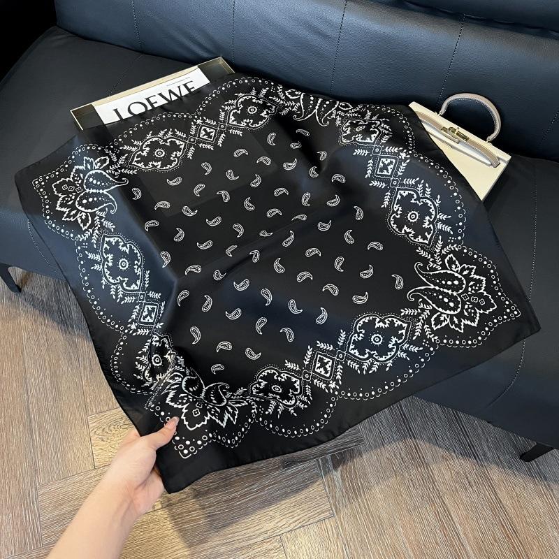 Silk scarf women's spring and autumn decoration versatile ins simple style striped square scarf streamer simulation silk fashion scarf scarf scarf