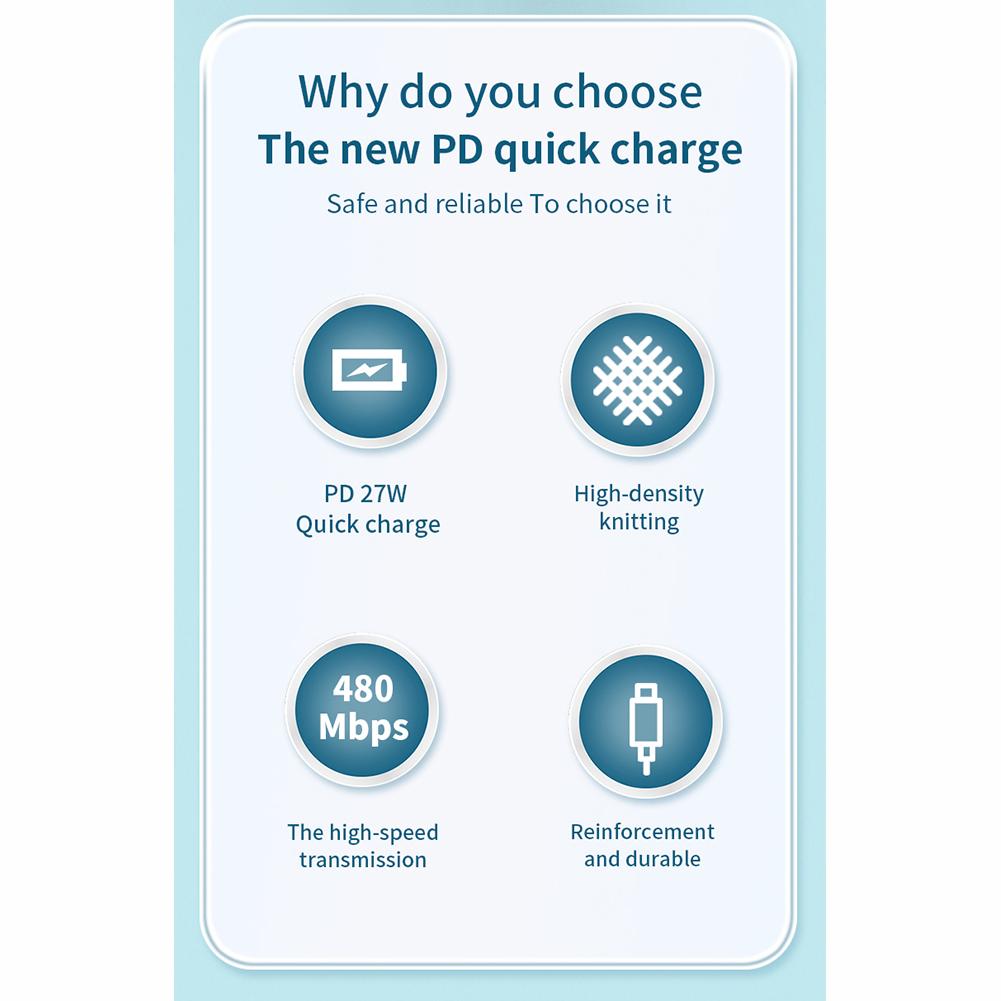 Pd Data Cable 27w Fast Charging Cable 20w/18w Braided Data Line Compatible For Iphone 12 Iphone 13 Mobile Phone