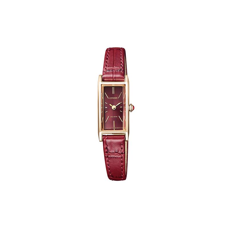 

CITIZEN Eco-Drive Series Kii Series Small Square Plate Fashion Solar Quartz Genuine Leather Strap Women s Watch Red Dial EG7043-09W красный