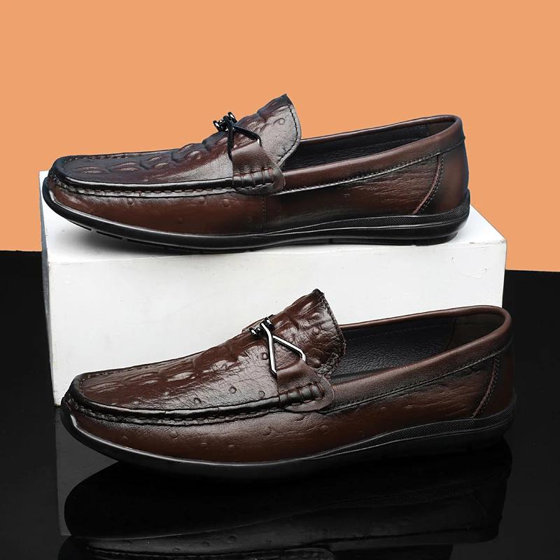 Mode 2024Herren Formelle Business Slipper Klassische Luxus Echtleder Krokodilmuster Laufschuhe Männliche Freizeit Hochzeitsparty Slipper