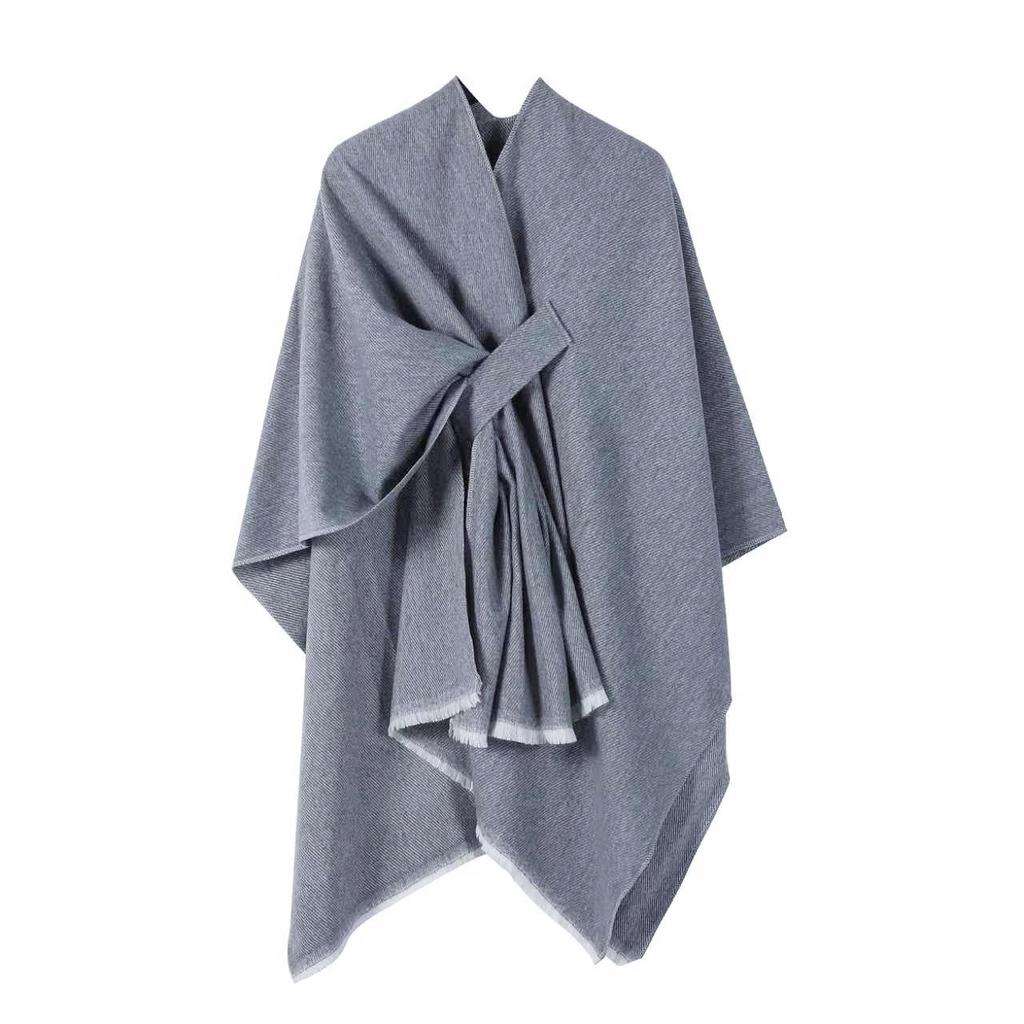 European & American Solid Color Imitation Cashmere Shawl Cape - Women's Autumn/Winter Warm Outerwear Scarf