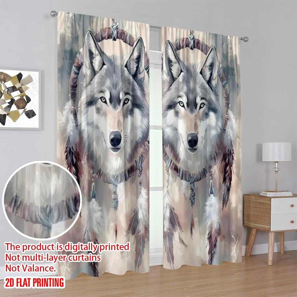 2 db, 2D síknyomtatás Mintás Függönyök Farkasok Álomfonó Sokoldalú Tartós Poliészter (rúd nélkül) Lakásdekoráció Használat Nappaliba