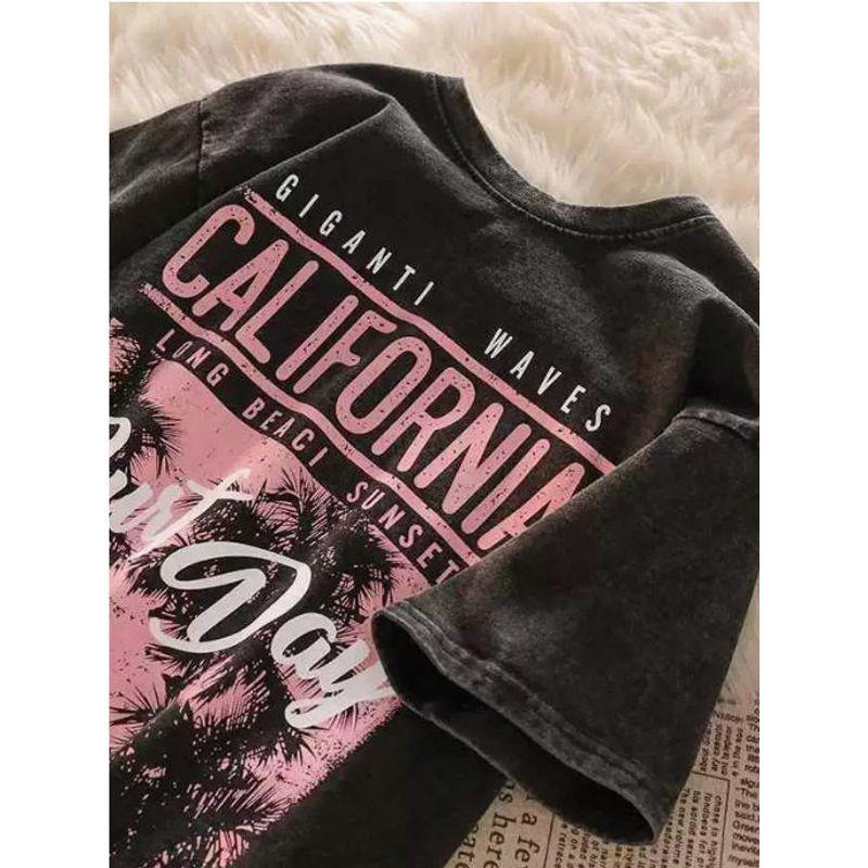 

Plus-Size American Retro Distressed Short-Sleeve T-Shirt for Women, Summer Loose Design, Niche Style, Pure Cotton Top for Curvy Women, Trendy Washed Black M [Recommendation 40-50kg]