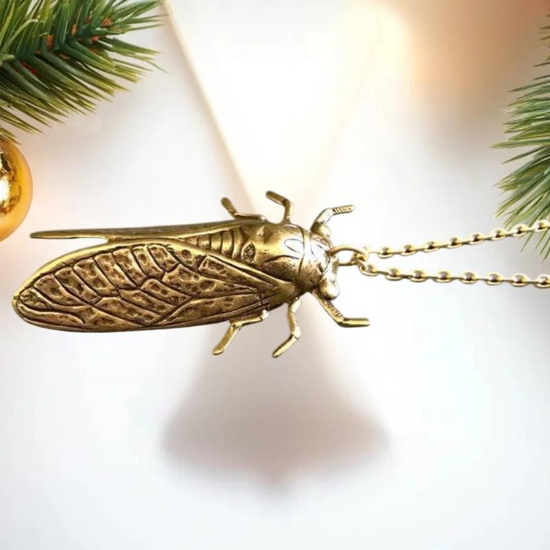 Fashion Retro Insect Cicada Pendant Necklace Metal Unisex Men's Halloween Party Jewelry Gift Accessories