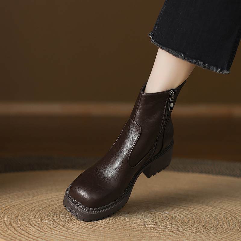 Krazing Pot Microfiber Winter Round Toe Modern Platform Size 33 Boots Size 43 Thick Bottom Women Ankle Boots