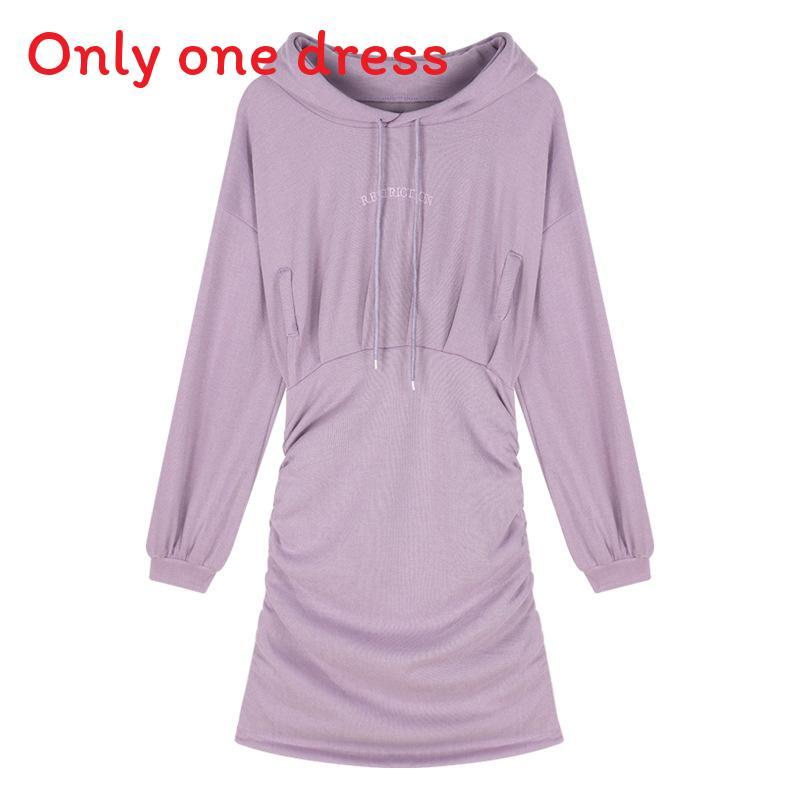 Korean Casual Hoodie Dress With Wrinkled Pencil Skirt Style For Autumn Women