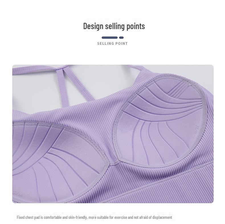 Women's Threaded Sports Bra with Thin Straps & Stylish Back - Fashionable One-Piece Yoga Camisole for Summer