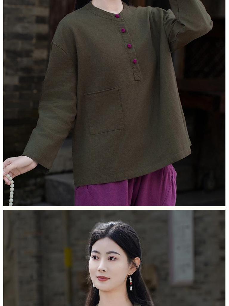 Women's Spring-Summer Ramie Zen Practice Top - Chinese Retro Style