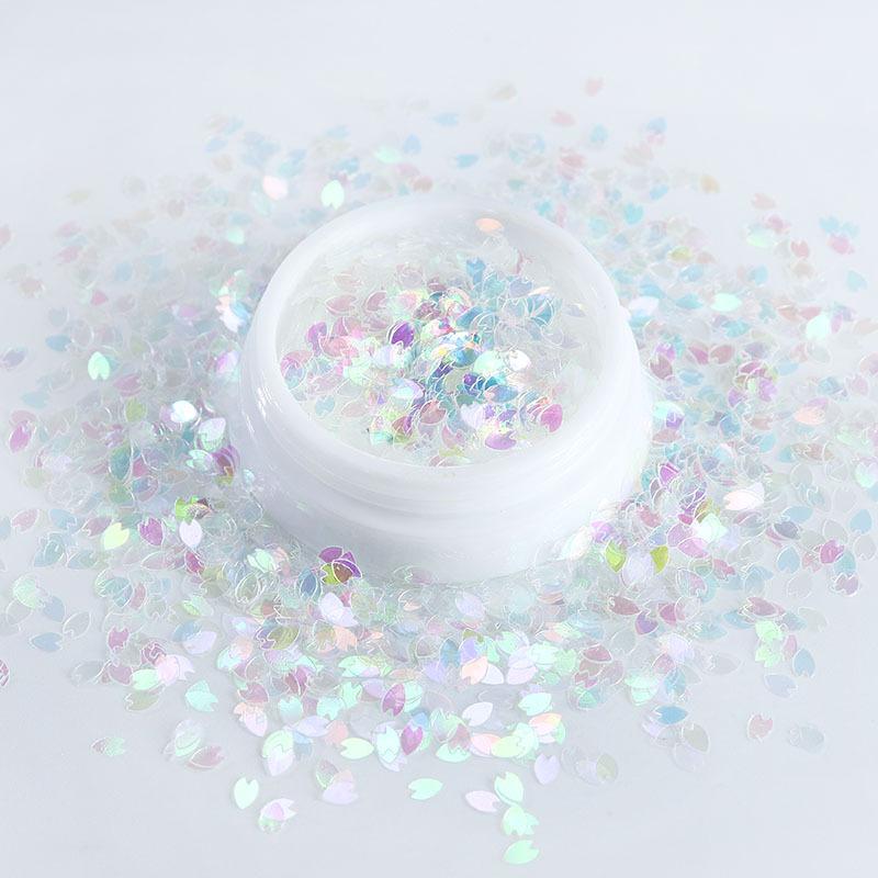 Garrafa plana primavera flor de cerejeira pétala unha glitter macaron 12 cores PET irregular decoração de unhas remendo DIY suprimentos para unhas