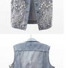 2025 Spring/Summer Women's Distressed Denim Vest with Heavy Beaded Floral Design