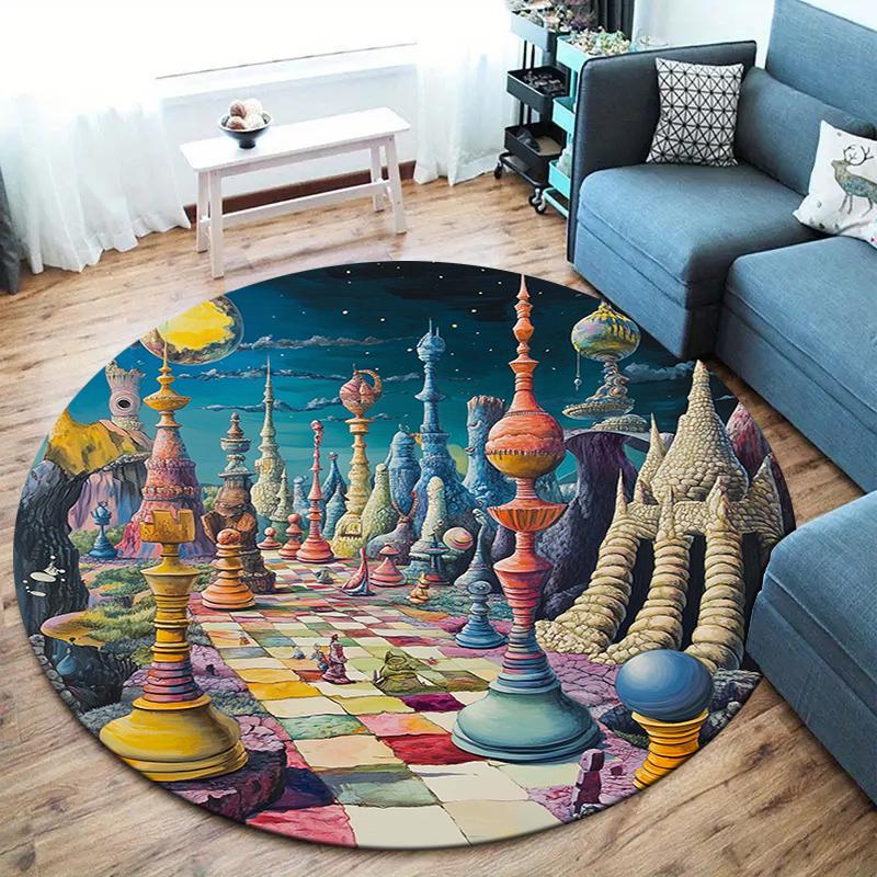 Chess Round Area Rug,Carpet Rug for Living Room Bedroom Sofa Playroom Decor,Non-slip Floor Mat
