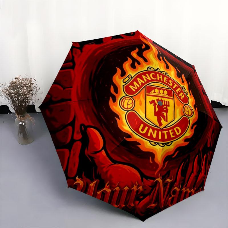 1 PC Automatic Folding Umbrella - Manchester United F Custom Name Pattern, Portable & Foldable Design with 8 Ribs, Christmas Birthday Gifts